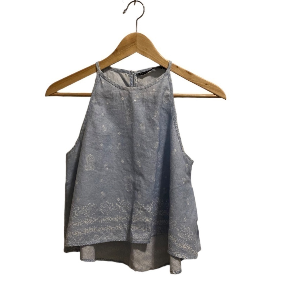 Zara linen blend baby blue crop top. Very good condition. Size S